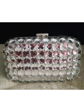 Charming Charlie Clutch Purse Diamond Silver no strap Vintage Thick Heavy Shinny